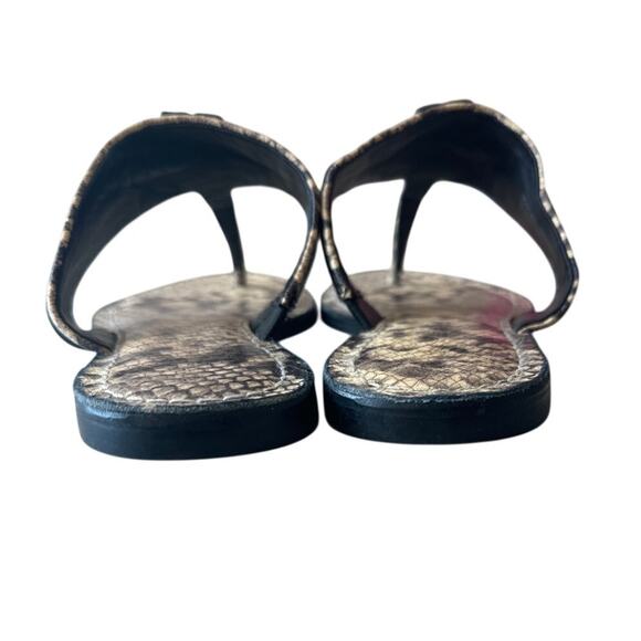 Tory Burch Leigh Thong Sandals 9.5 Roccia Snakeskin Black Logo - Picture 5 of 11